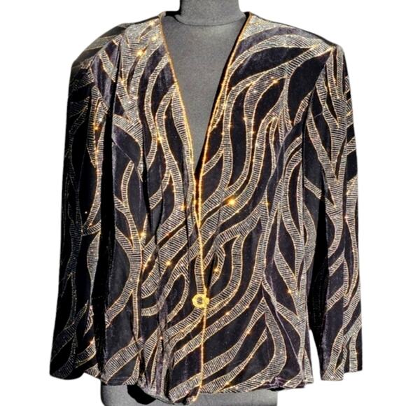 Vintage Embellished Black Velvet Jacket With and Silver with Gold Trim - Picture 1 of 16